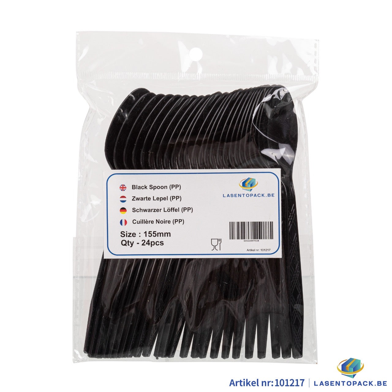 24x Herbruikbare lepel 155mm PP zwart