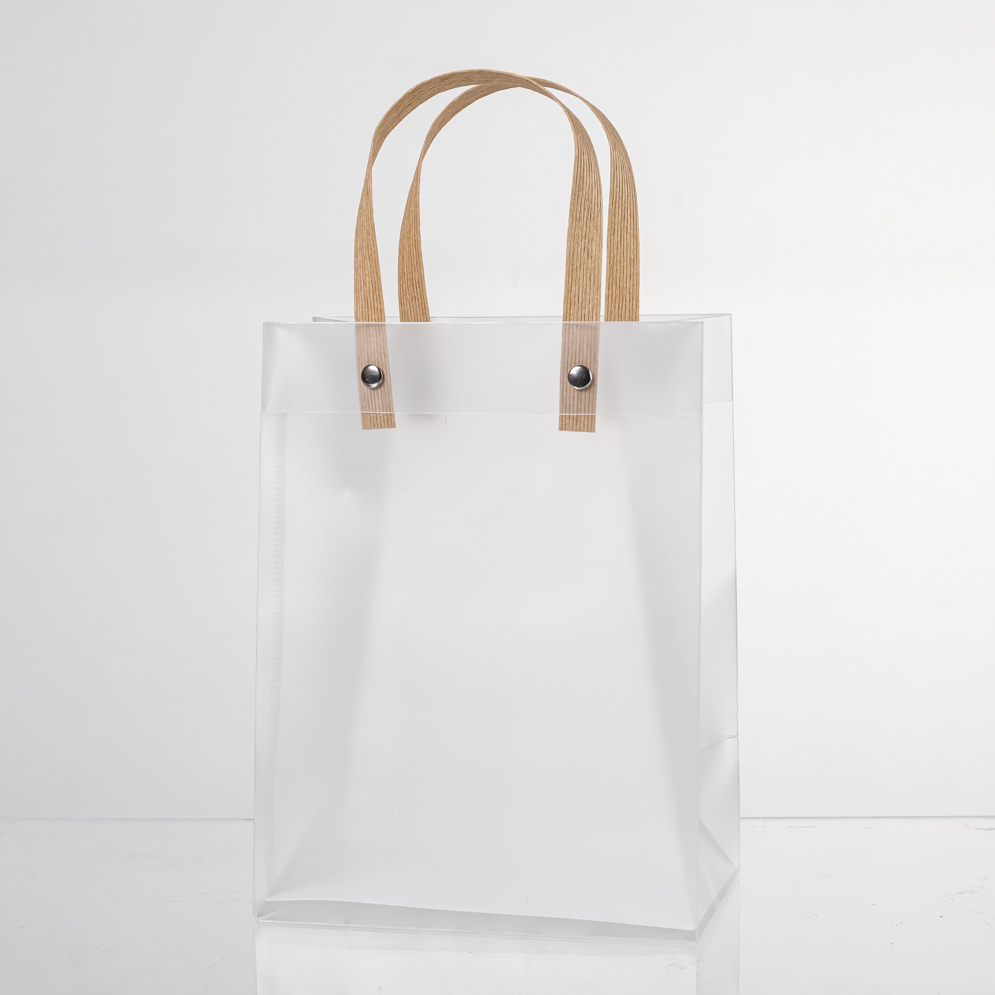 12x Transparante Frosted Plastic Tas met Handvat 20cm x 15cm x 10cm