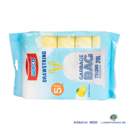 150x Afvalzakken 45x50 cm – Wit – HDPE – 20 liter – Met Trektouw - Lemon Favor