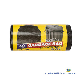 150x Zwarte Afvalzakken 50L – 60x70 cm – 30 Stuks per Rol – LDPE – Met Treksluiting