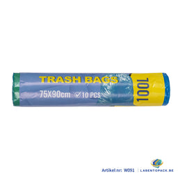 50x Blauwe Afvalzakken 100L – 75x90 cm - 10 Stuks op Rol