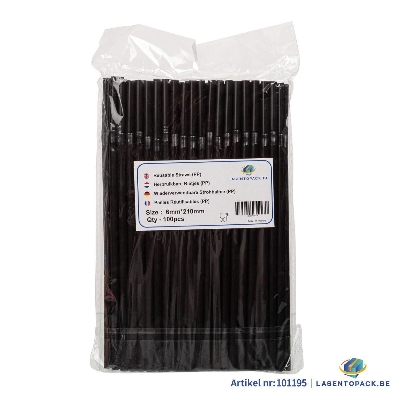 500x Herbruikbare Rietjes Buigbaar 21 cm x 6 mm PP – Duurzaam en Sterk Zwart