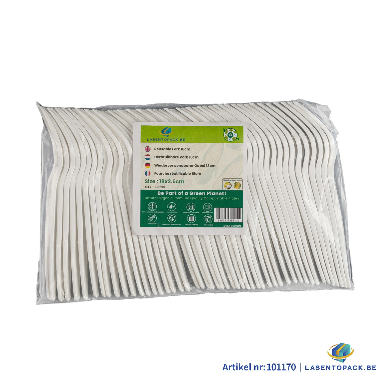 50x Herbruikbare Vork 180mm – Wit