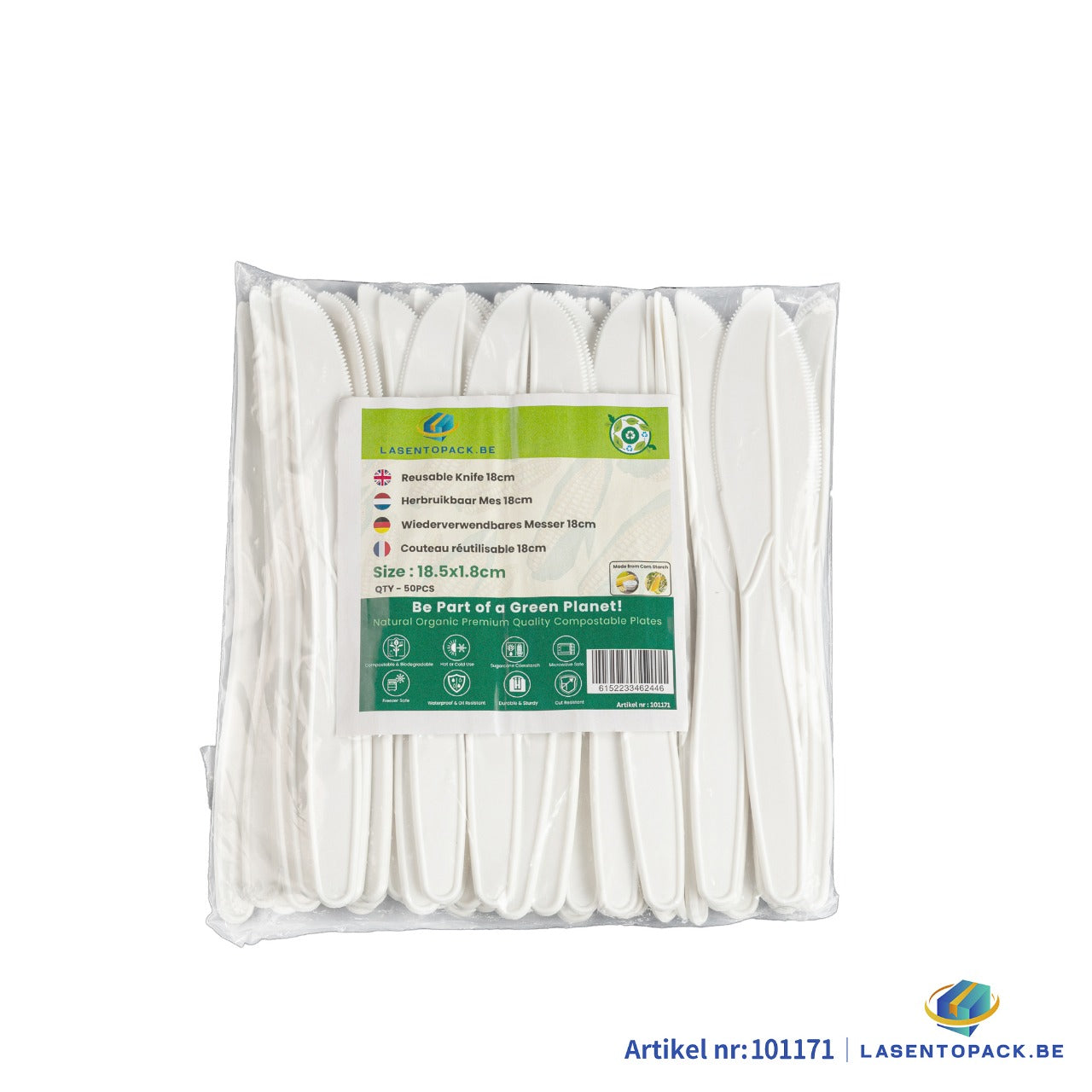 50x Herbruikbaar Mes 185mm – Wit