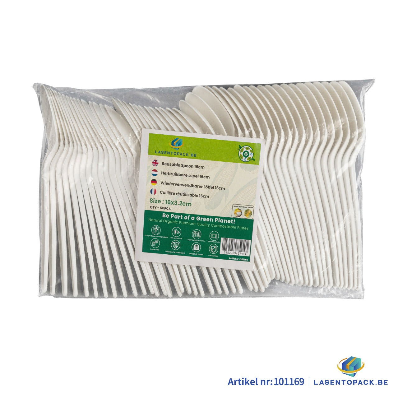 50x Herbruikbare Lepel 160mm – Wit