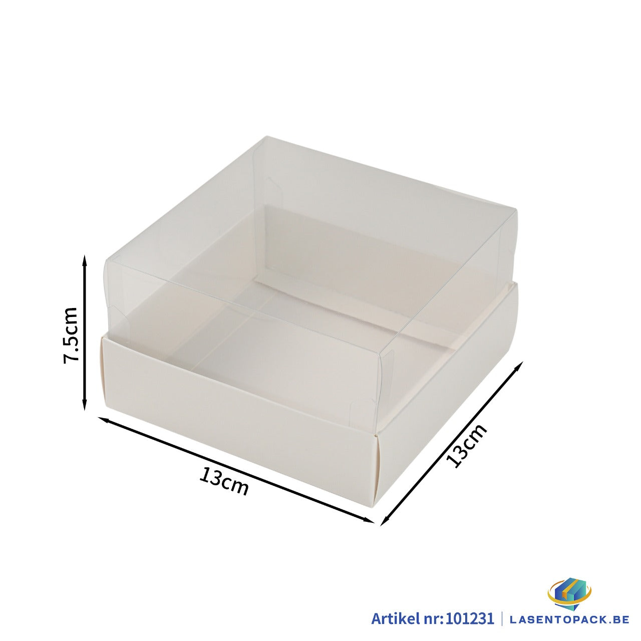 50x Taartdoos met Doorzichtige Losse Deksel – 13,5 x 13 x 7 cm