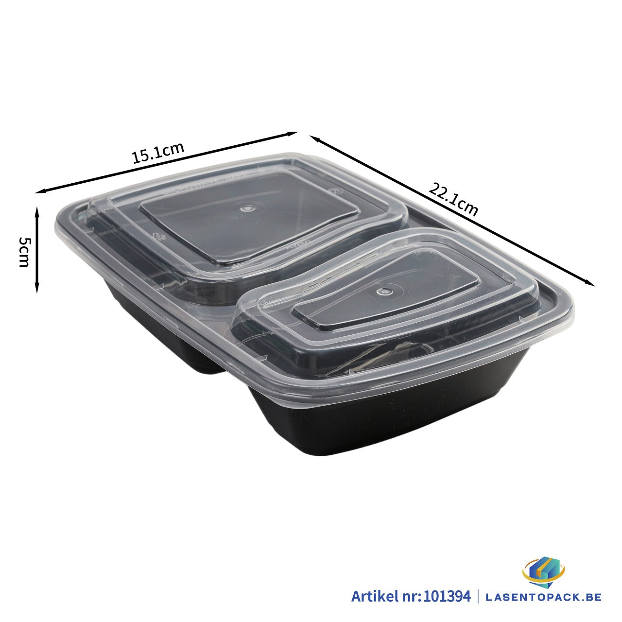 150x Maaltijdbak PP 800ml 2-Vaks met Deksel – Zwart | Stevig en Herbruikbaar (Set)