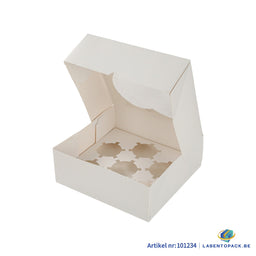 25x Taartdoos voor 6 Cupcakes met Hartvormig Venster – 20,8 x 19,5 x 7,5 cm (Inlay Uitneembaar)