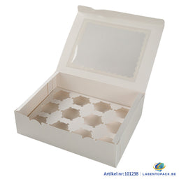 Taartdoos voor 12 Cupcakes met Venster – 32,5 x 25 x 9 cm (Inlay Uitneembaar)