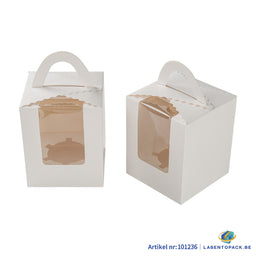Taartdoos voor 1 Cupcake met Venster en Handvat – 9,2 x 9,2 x 11 cm