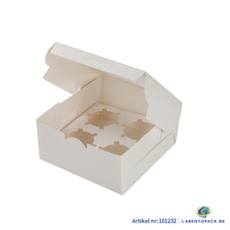 50x Taartdoos voor 4 Cupcakes met Venster – 16 x 16 x 7,5 cm (Inlay Uitneembaar)