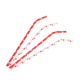100x BIO Papieren buigrietjes 6mm x 240mm Hartjes wit-rood