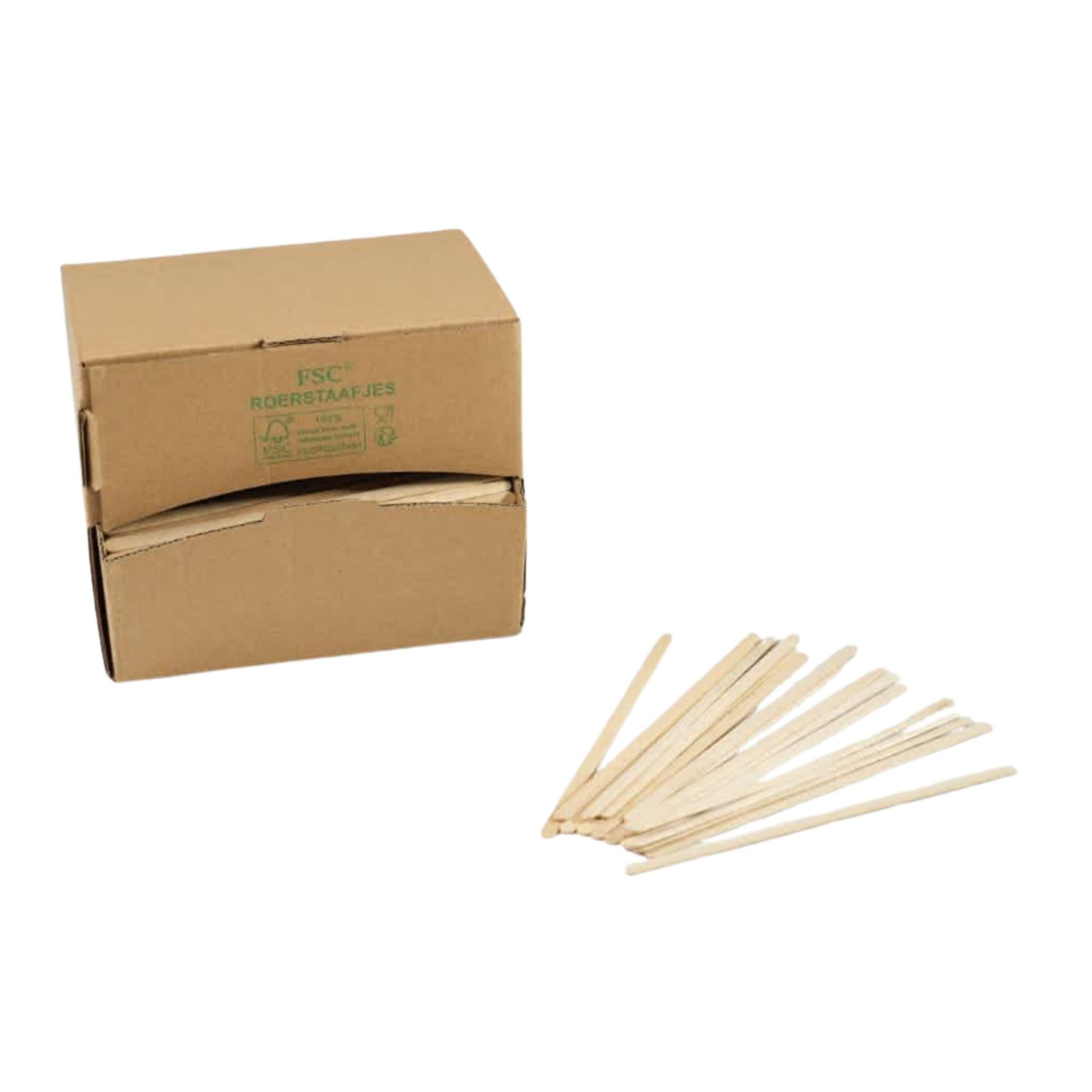 1000x Roerstaafjes in Spenderbox 14cm FSC 100% Hout