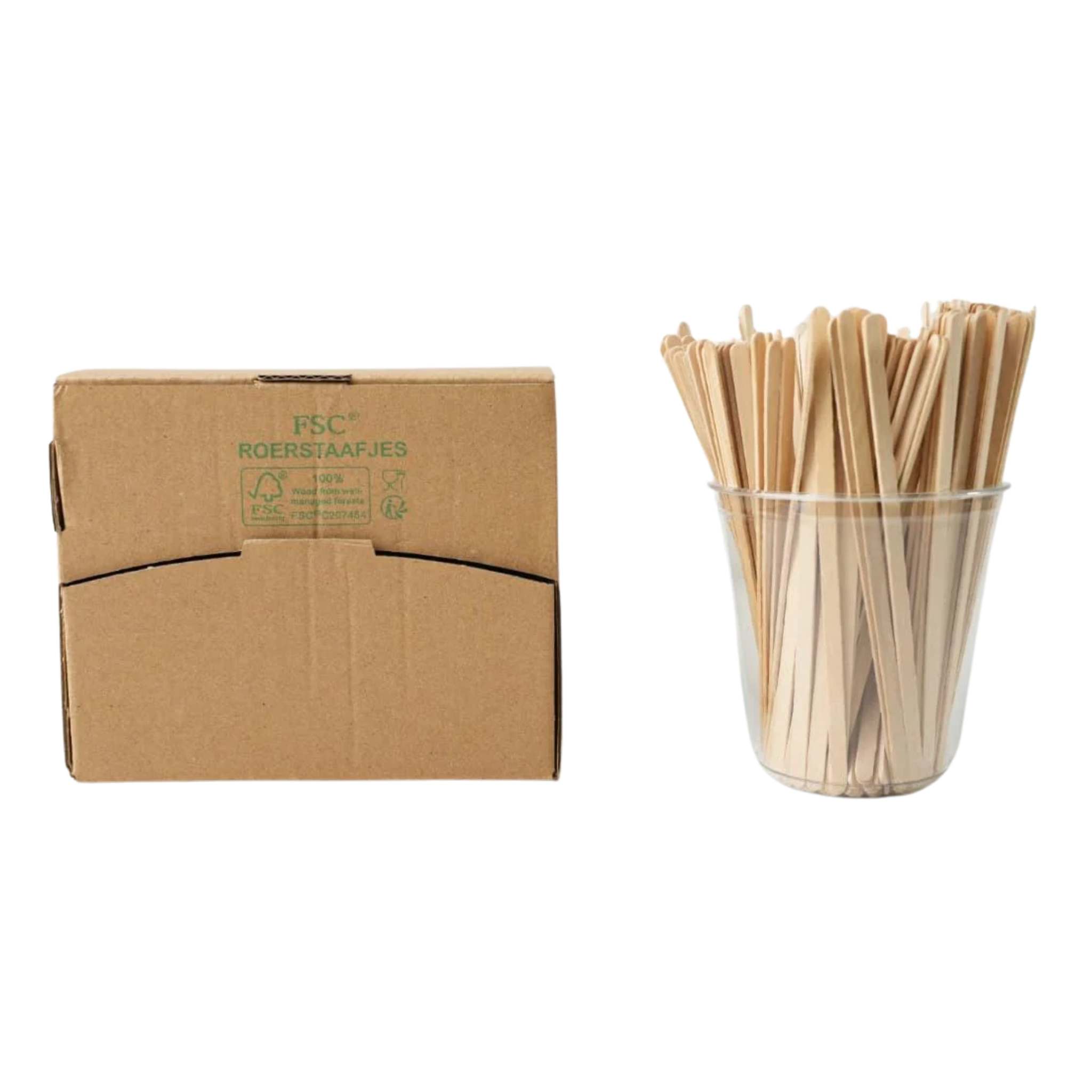1000x Roerstaafjes in Spenderbox 14cm FSC 100% Hout