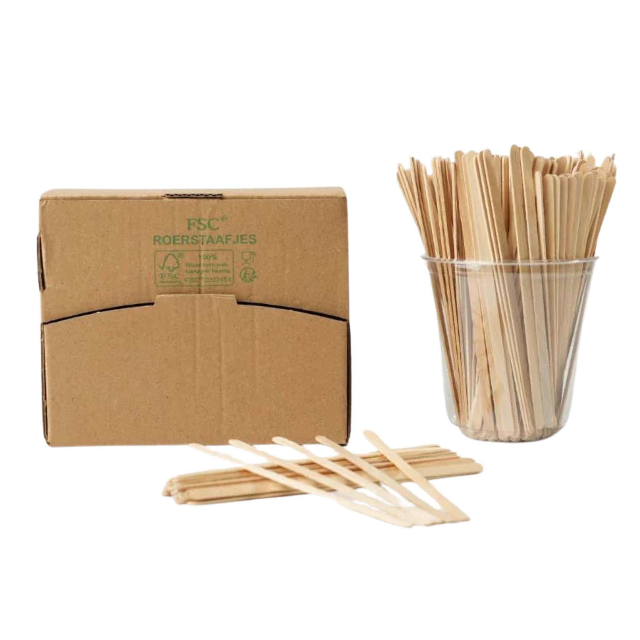 1000x Roerstaafjes in Spenderbox 14cm FSC 100% Hout