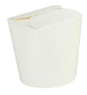 Witte kartonnen Wok to Go beker met PE-coating, vochtafstotend en voedselveilig, inhoud 400 ml, compact model.