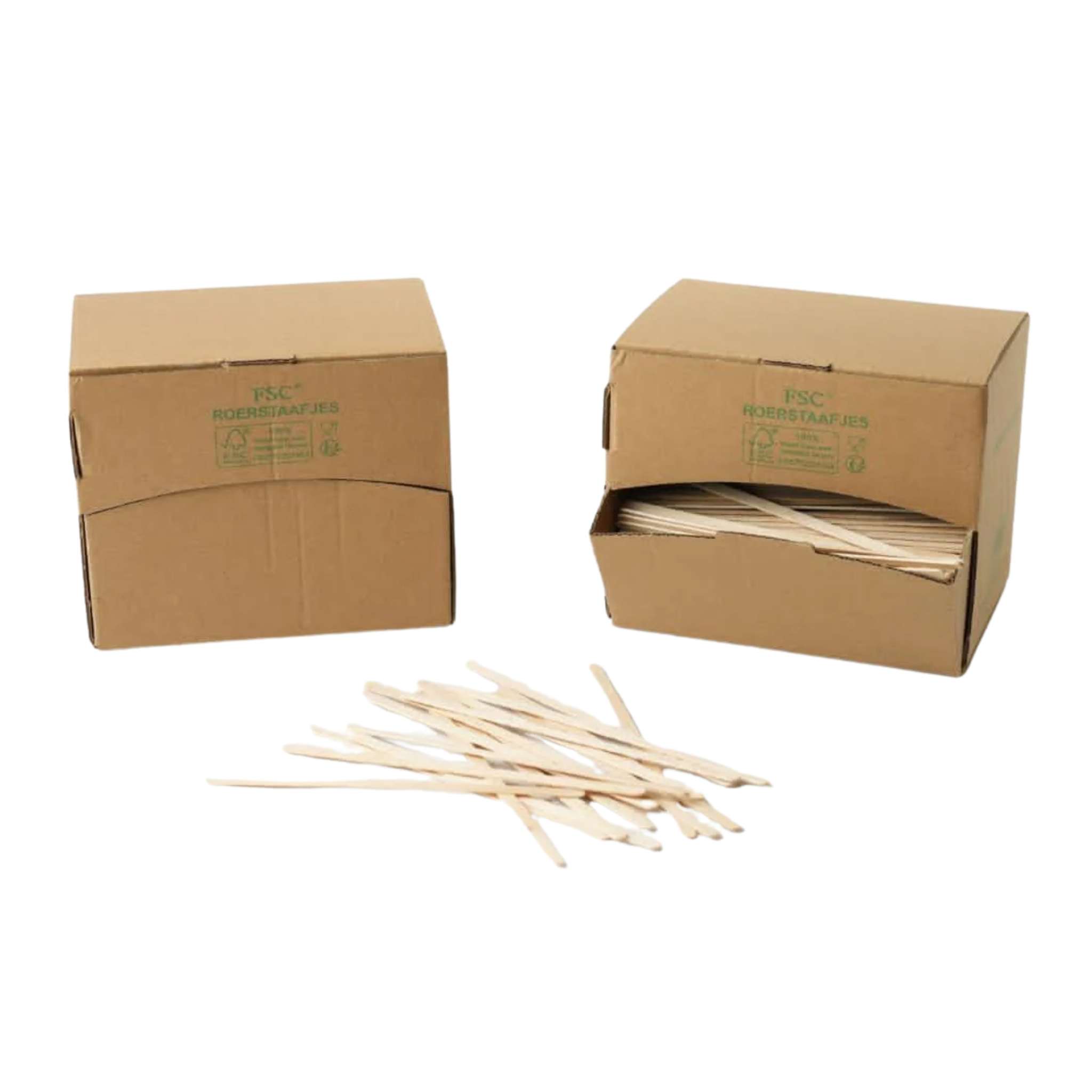 1000x 14cm FSC certified wooden roerstaafjes in eco-friendly dispenser box