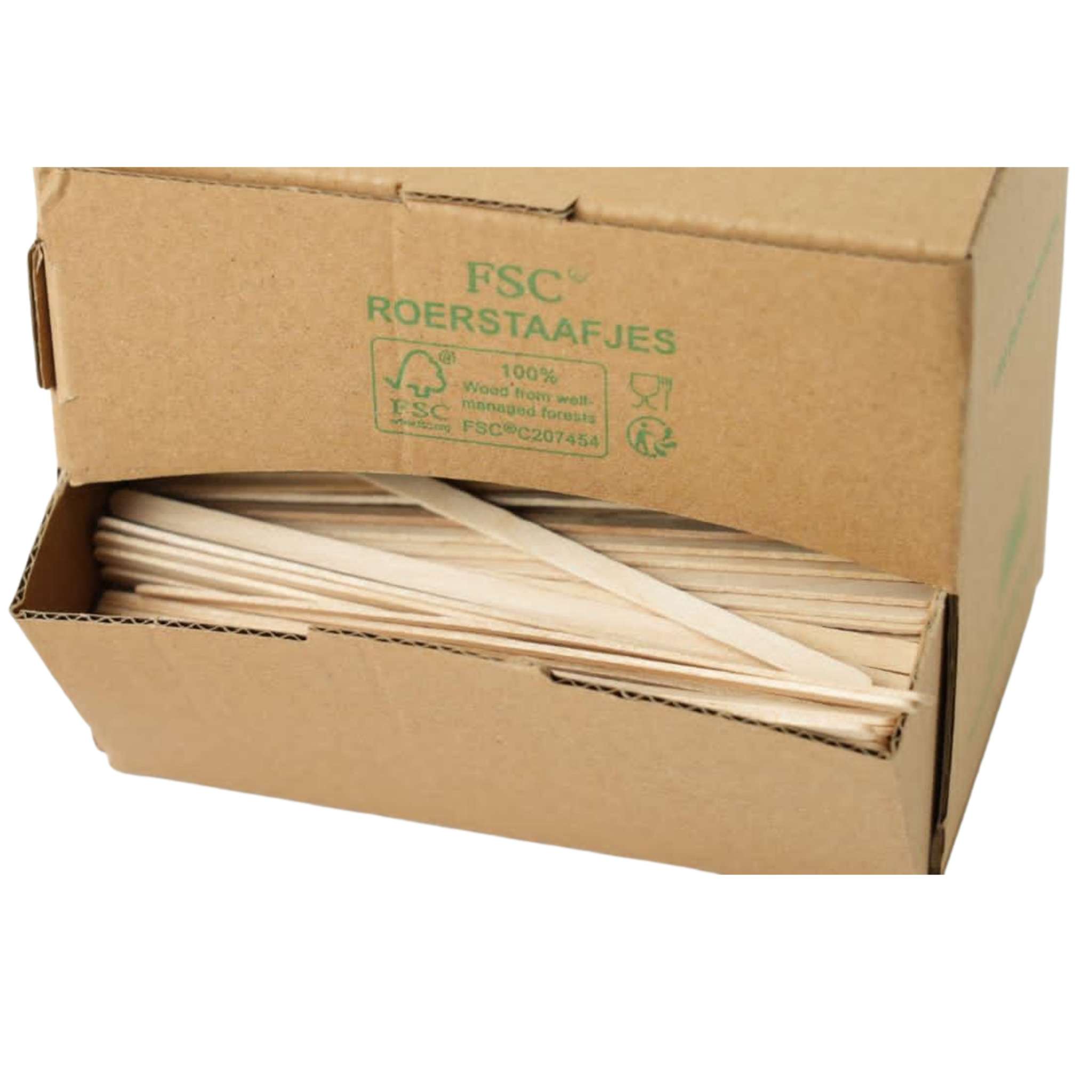 1000x Roerstaafjes in Spenderbox 14cm FSC 100% Hout