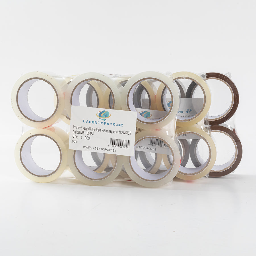 6x Low Noise Verpakkingstape - Transparant - PP Plakband - 48mm x 60m