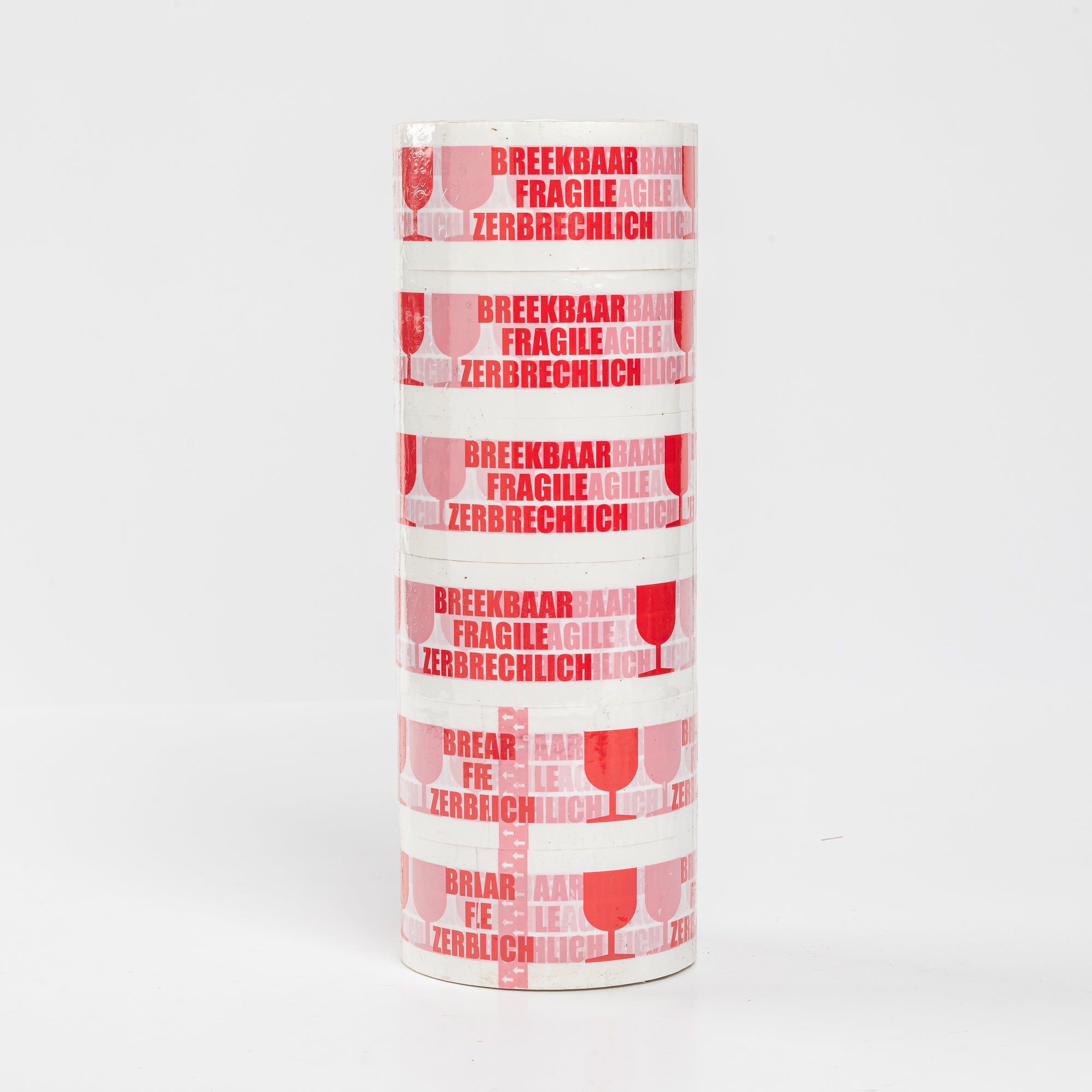 6x Verpakkingstape Breekbaar / Fragile / Zerbrechlich 50mm x 66m Wit