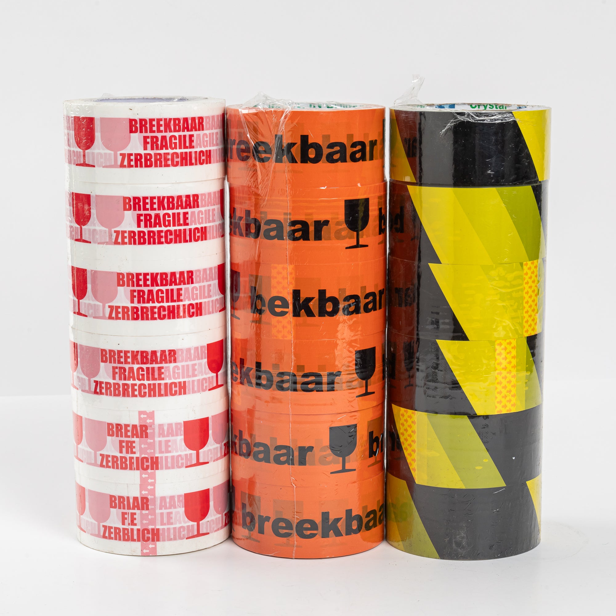 6x Verpakkingstape Breekbaar / Fragile / Zerbrechlich 50mm x 66m Wit