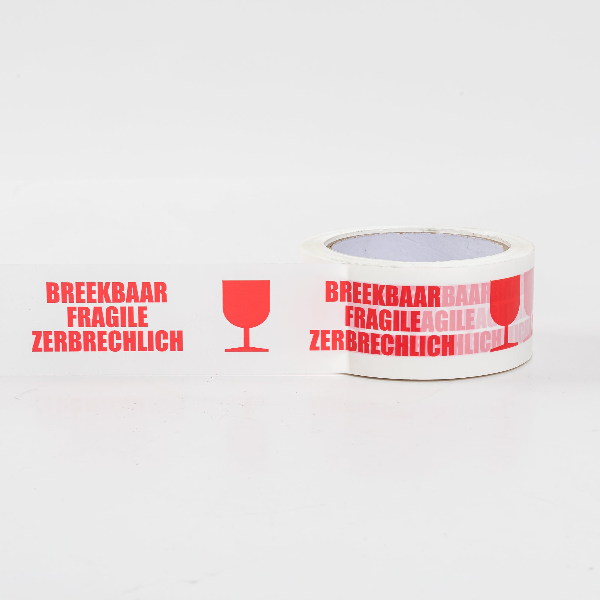 6x Verpakkingstape Breekbaar / Fragile / Zerbrechlich 50mm x 66m Wit