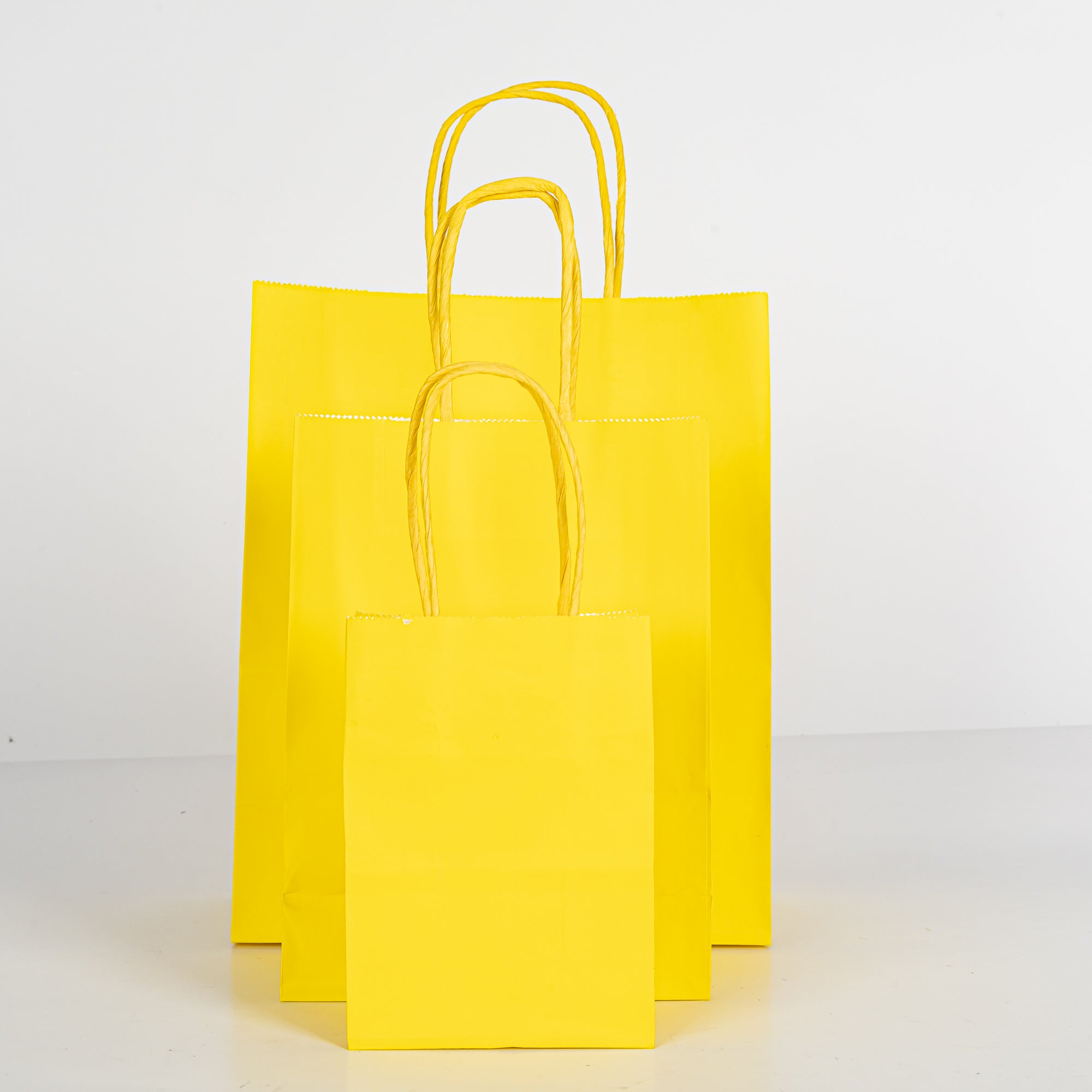 12x Papieren tas gedraaid handvat - 16cm x 22cm x 8cm - Geel