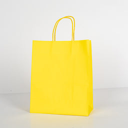 12x Papieren tas gedraaid handvat - 22cm x 27cm x 11cm Geel