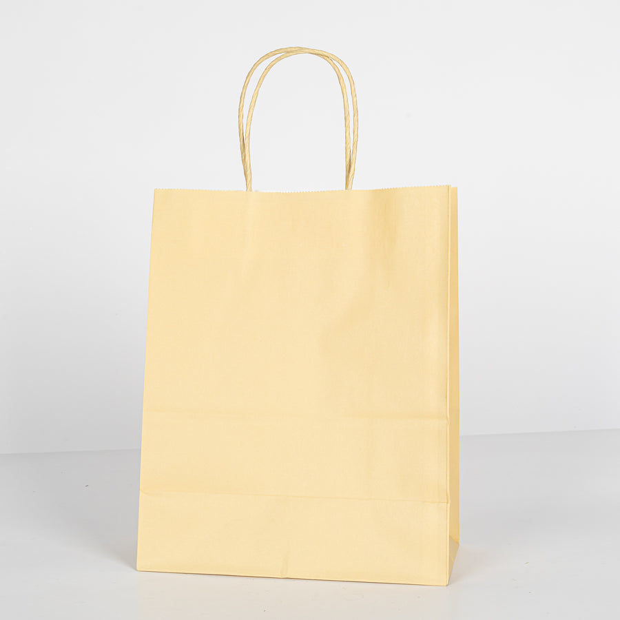 12x Papieren tas gedraaid handvat - 22cm x 27cm x 11cm - Licht Geel