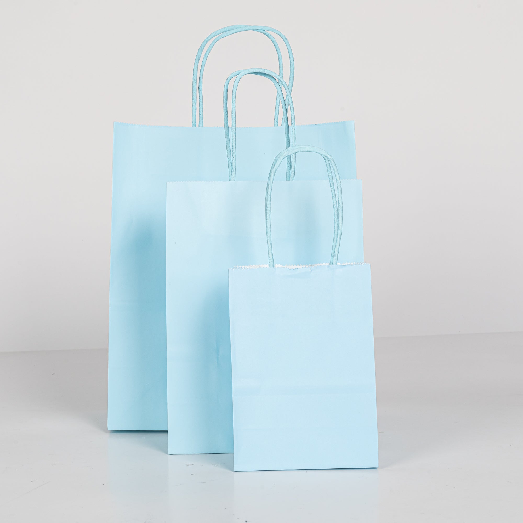12x Papieren tas gedraaid handvat - 16cm x 22cm x 8cm - Licht Blauw