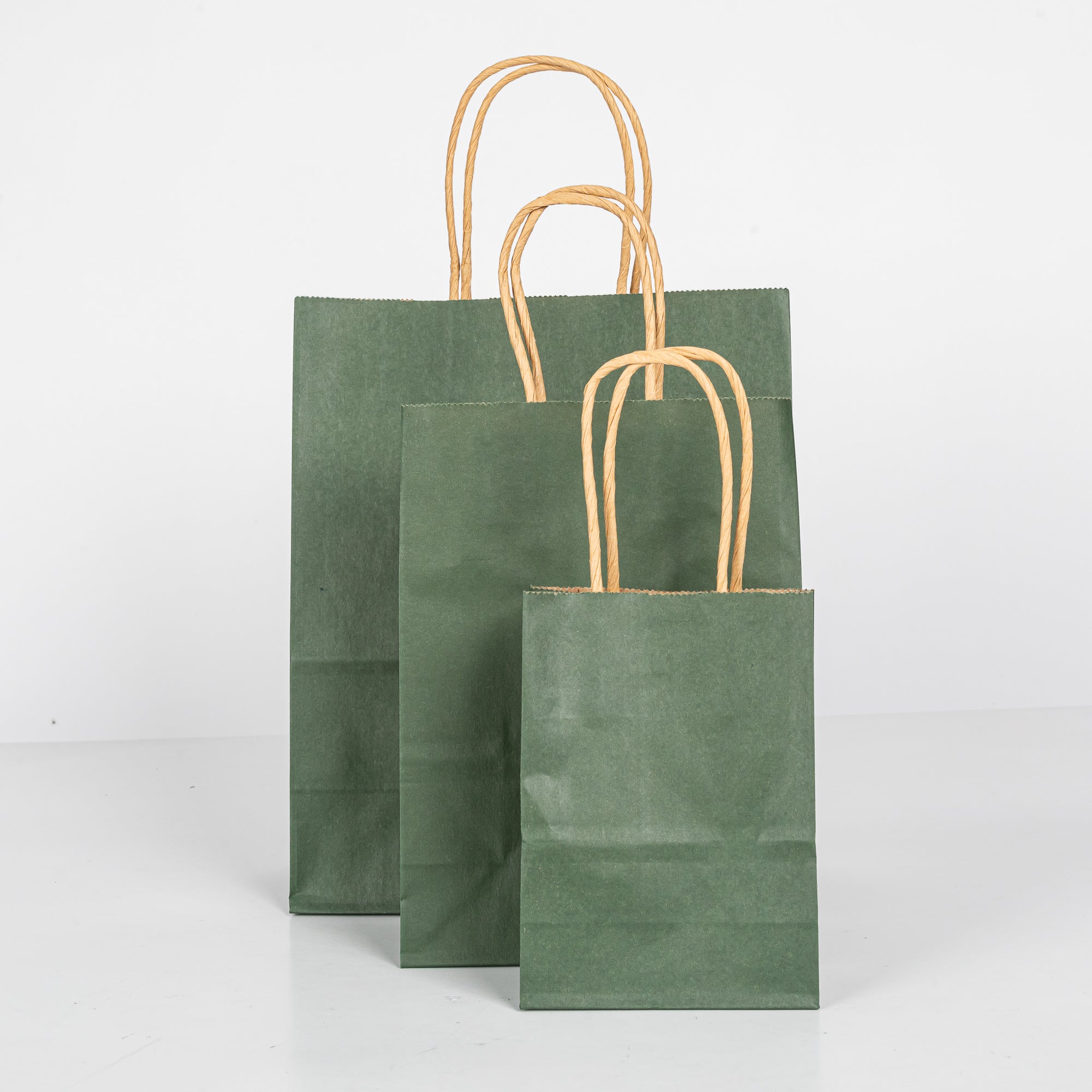12x Papieren tas gedraaid handvat - 11cm x 15cm x 6cm - Olive Green