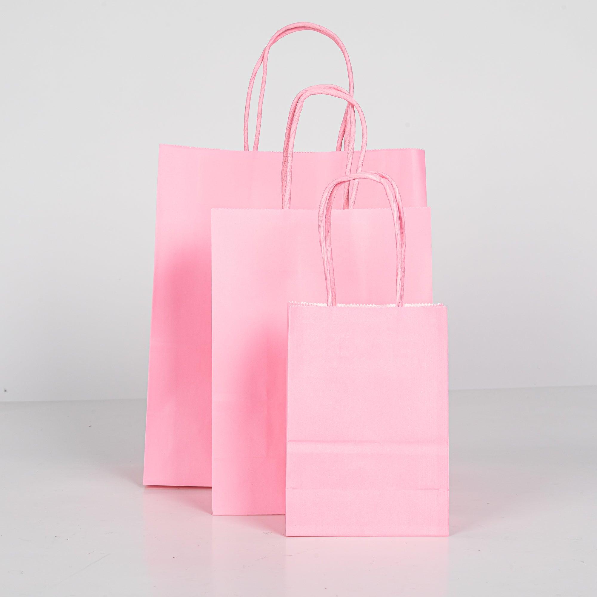 12x Papieren tas gedraaid handvat - 16cm x 22cm x 8cm - Licht Roze