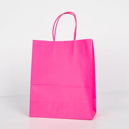 12X Papieren tas gedraaid handvat - 22cm x 27cm x 11cm Hot Pink