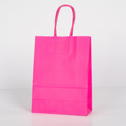 12x Papieren tas gedraaid handvat - 16cm x 22cm x 8cm Hot Pink