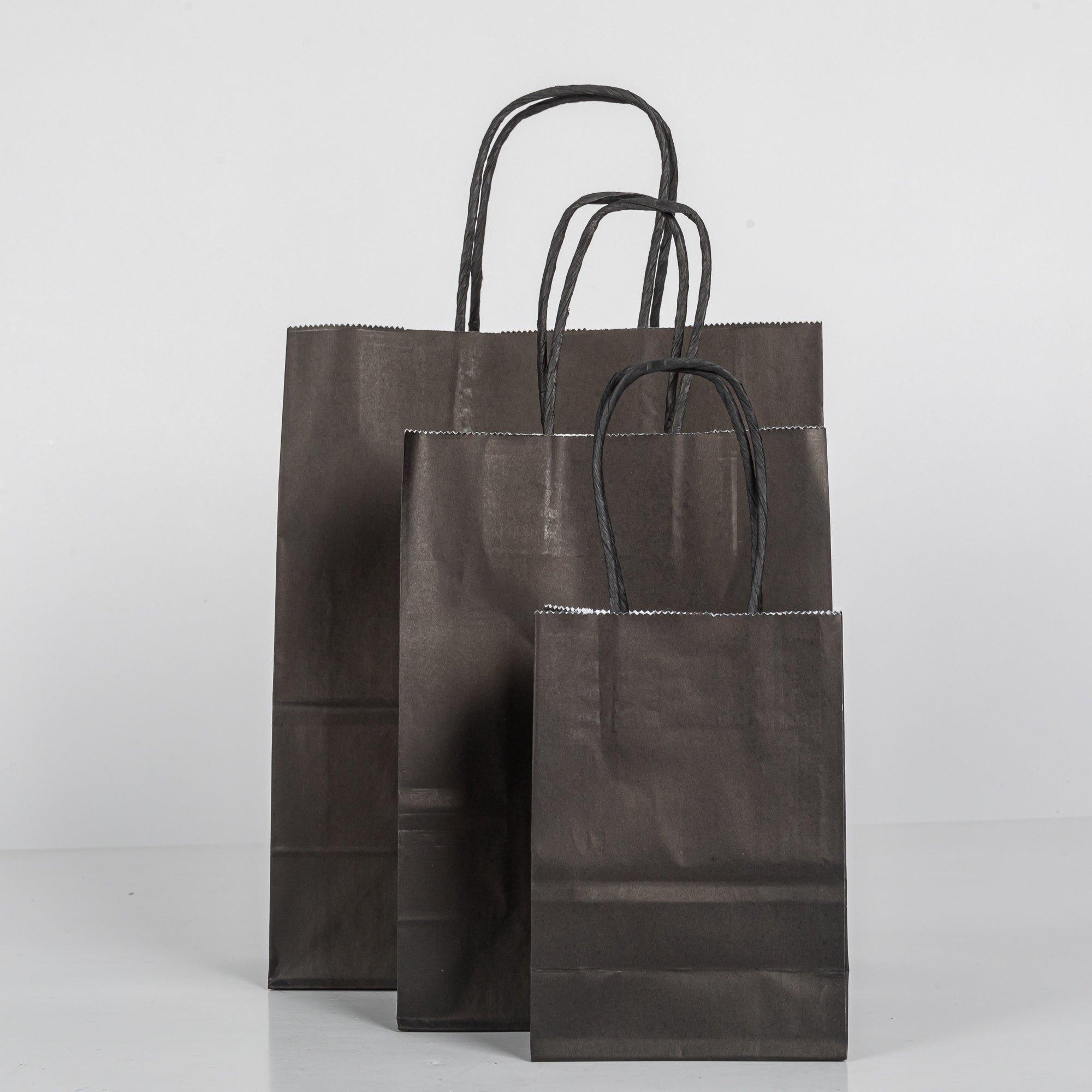 12x Papieren tas gedraaid handvat - 11cm x 15cm x 6cm - Zwart/Zwart