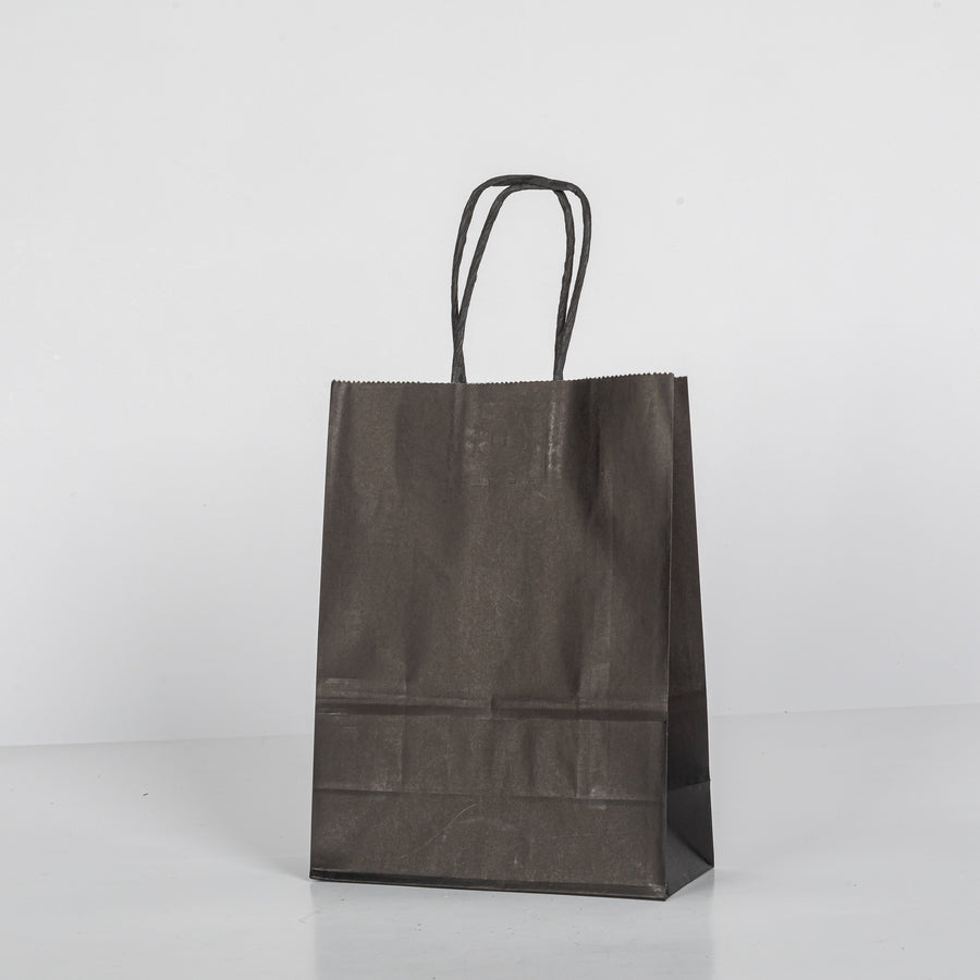 12x Papieren tas met zwarte gedraaid handvat - 16cm x 22cm x 8cm - Zwart