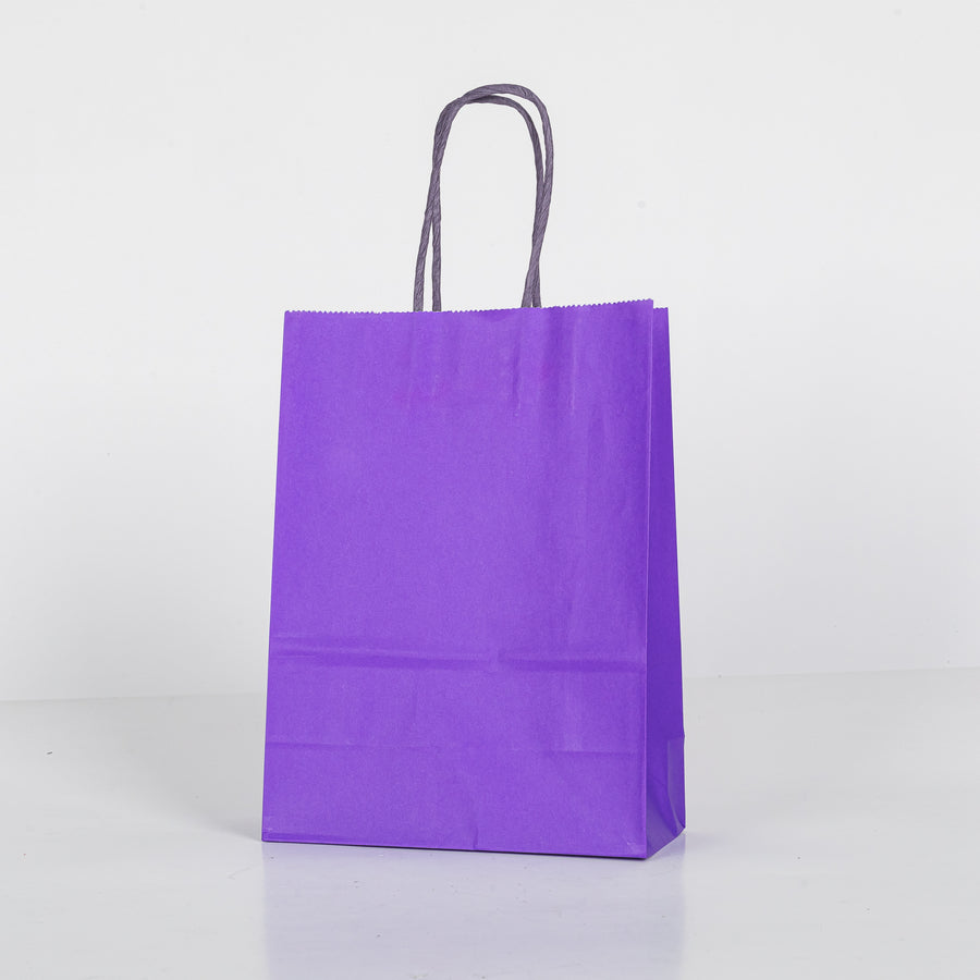 12x Papieren tas gedraaid handvat - 16cm x 22cm x 8cm Paars