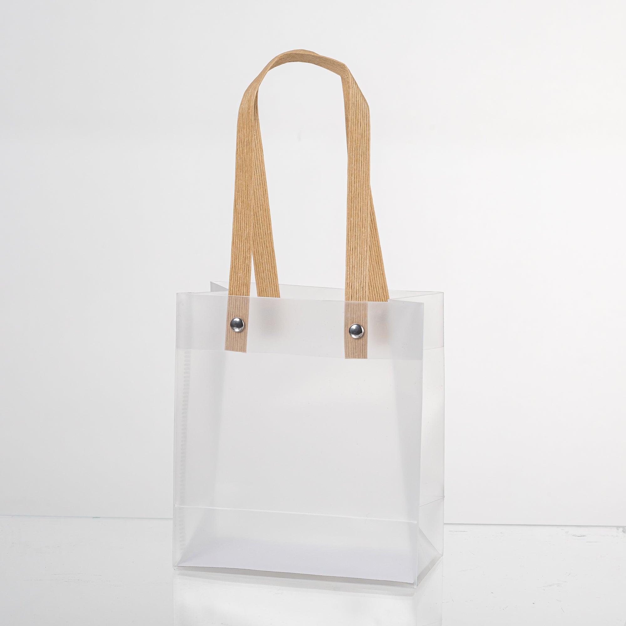 12x Transparante Frosted Plastic Tas met Handvat  13.5cm x 15cm x 7cm