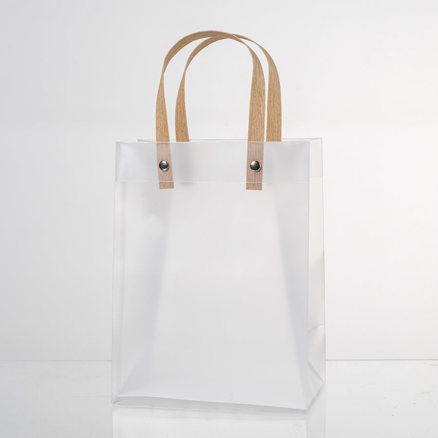 12x Transparante Frosted Plastic Tas met Handvat  20cm x 15cm x 10cm