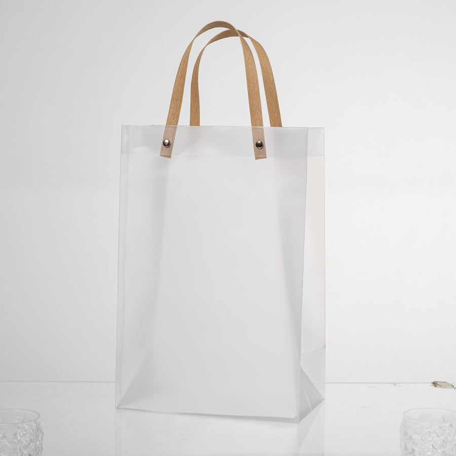 12x Transparante Frosted Plastic Tas met Handvat  20cm x 30cm x 12cm