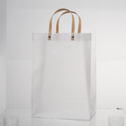 12x Transparante Frosted Plastic Tas met Handvat  25cm x 35cm x 15cm