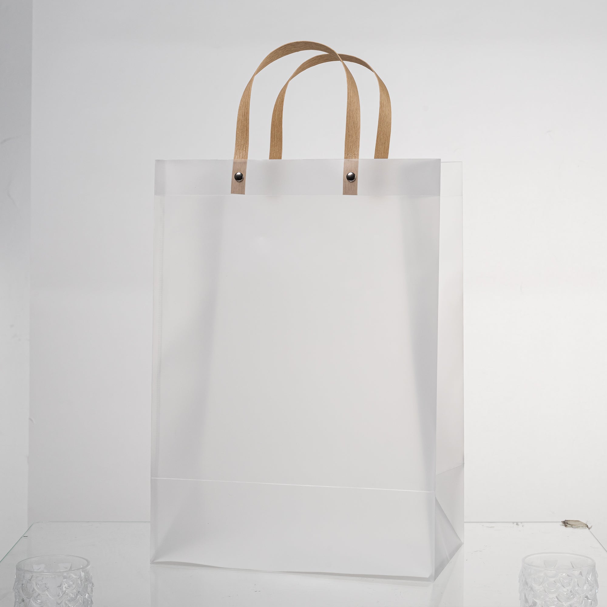 12x Clear Frosted Plastic Bag with Handle 25cm x 35cm x 15cm