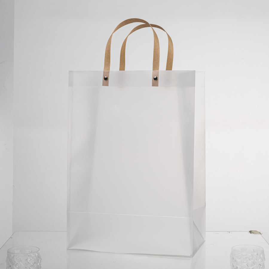 12x Transparante Frosted Plastic Tas met Handvat  25cm x 35cm x 15cm