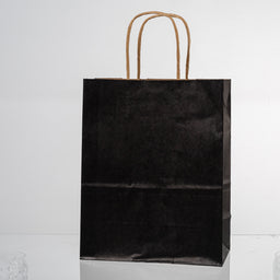 12x Papieren tas gedraaid handvat - 16cm x 22cm x 8cm - Zwart
