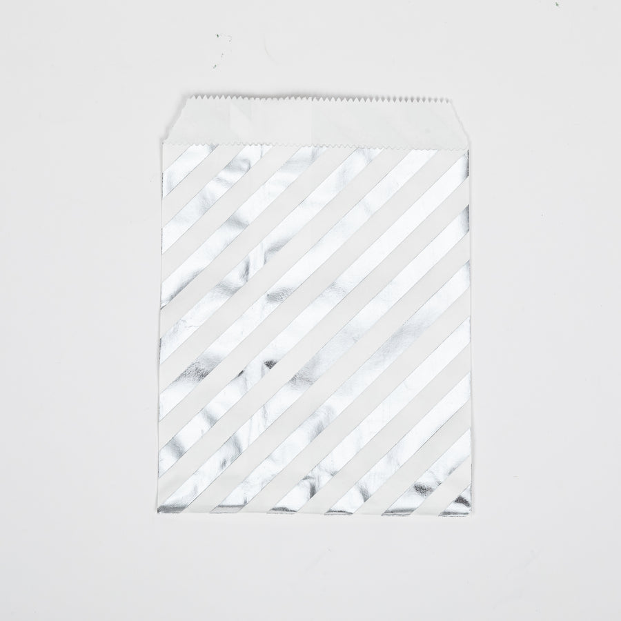 50 stuks Cadeau Papieren Zakjes gestreept kleur Zilver 13cm x 18cm