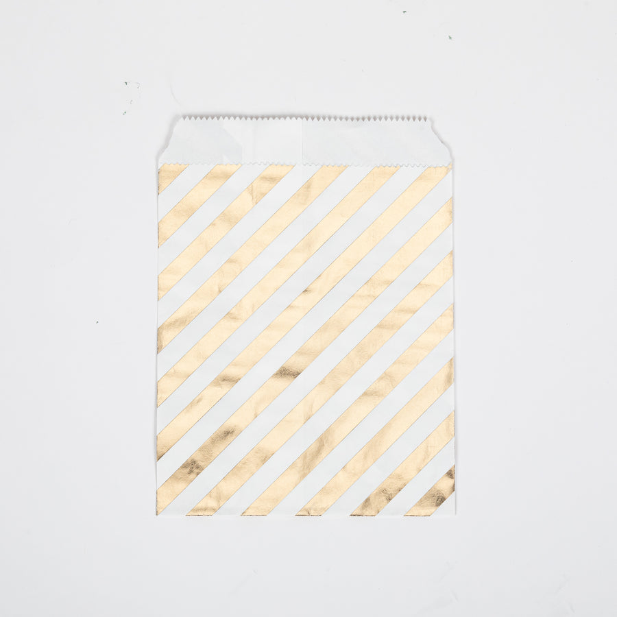 50 stuks Cadeau Papieren Zakjes gestreept kleur goud 10cm x 15cm