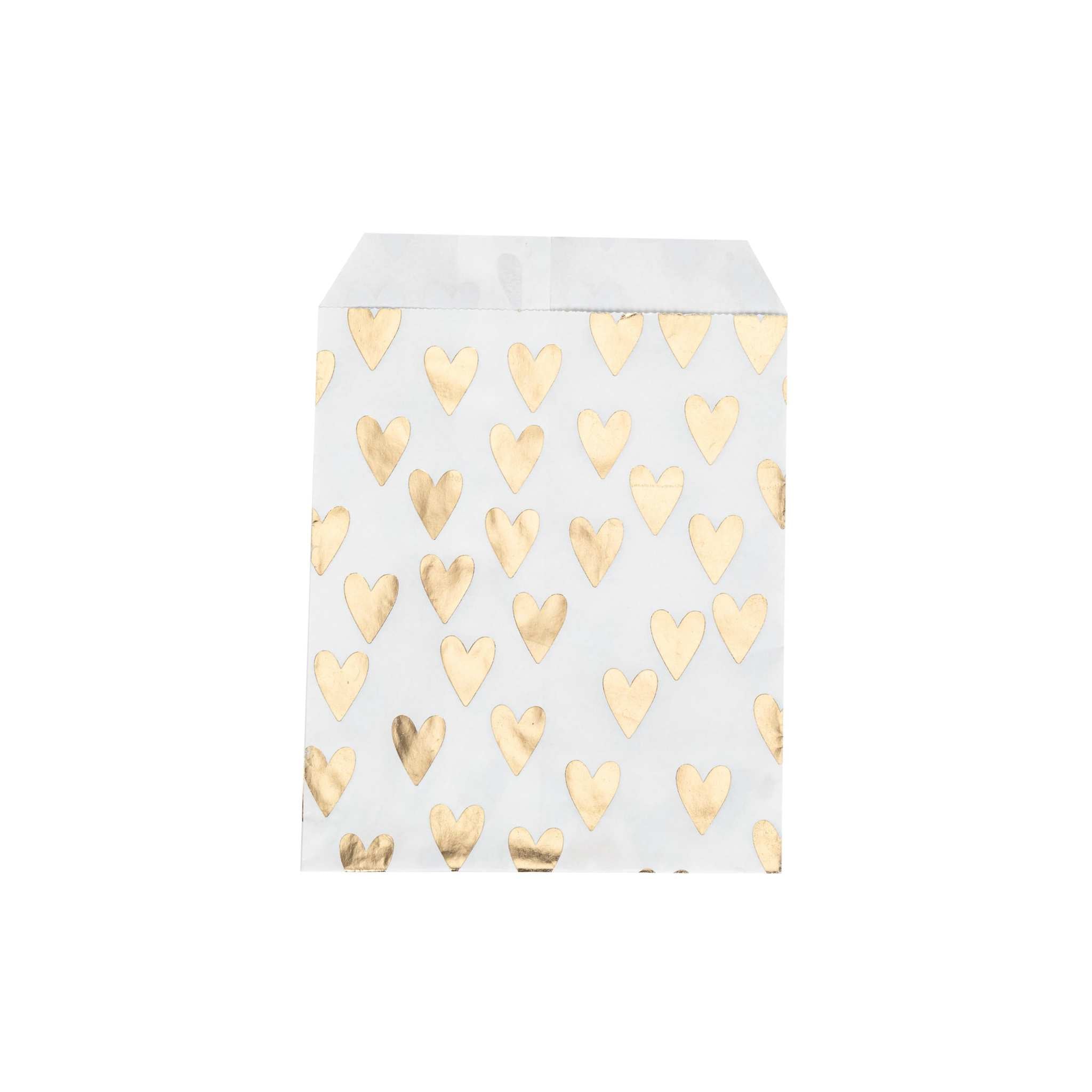 Set of 50 gold heart-shaped paper gift bags 13x18cm for birthdays and holidays