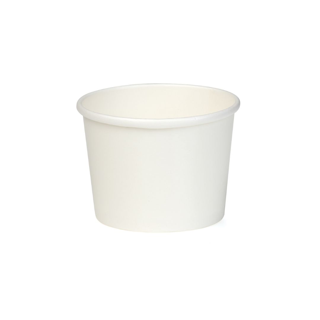 Witte soepbeker 240 ml van kraftkarton met PE-coating, Ø98 mm, lekvrij voor warme en koude gerechten