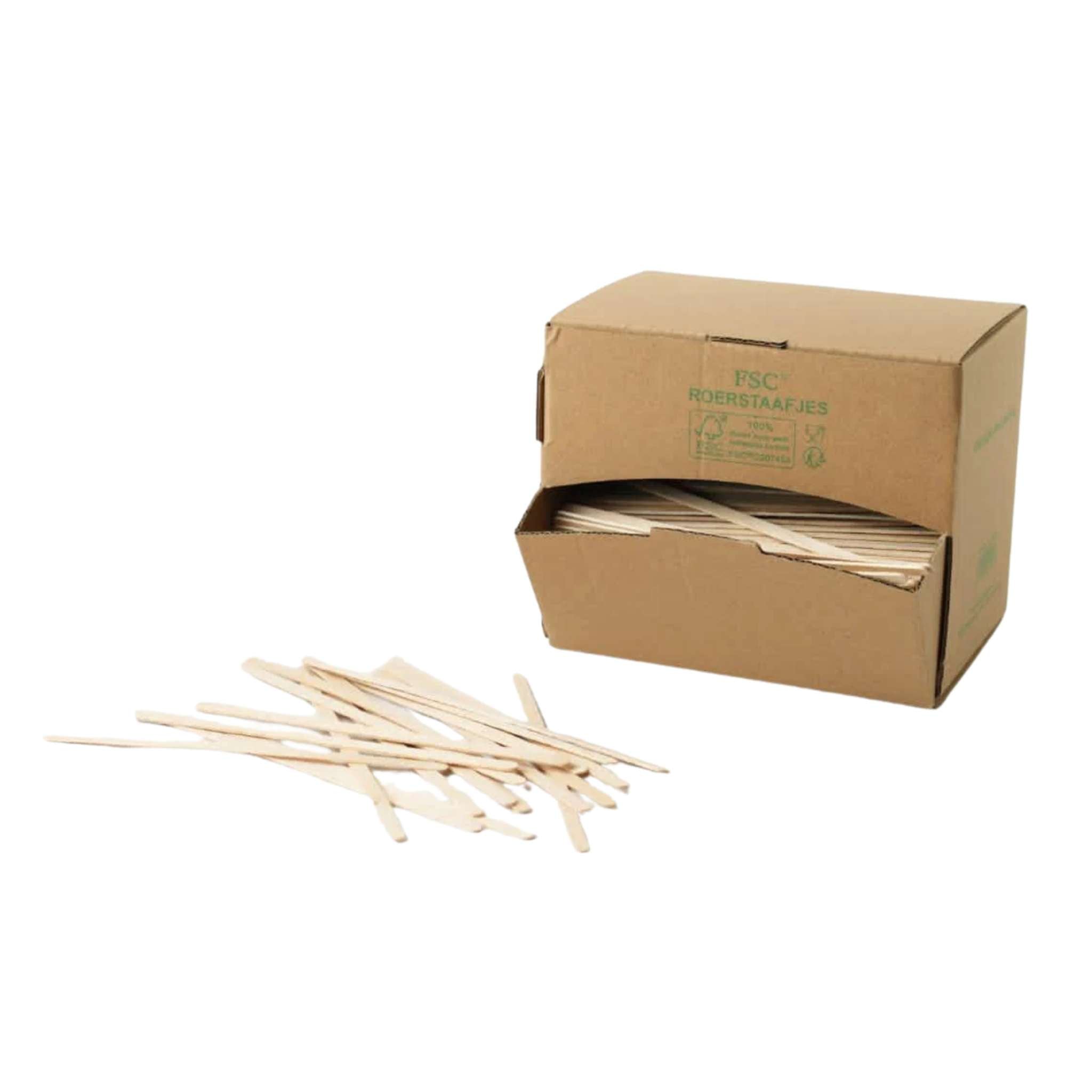 1000x Roerstaafjes in Spenderbox 14cm FSC 100% Hout
