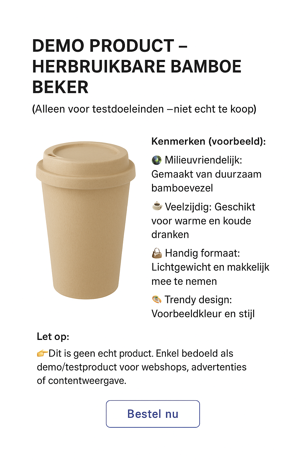 Demo Product – Herbruikbare Bamboe Beker